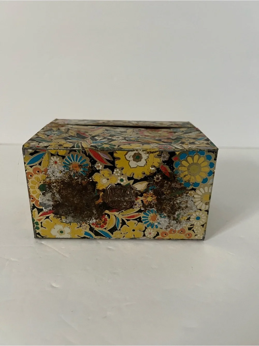 Metal Recipe Box Floral Tin with Index Divider Cards and Recipe Cards